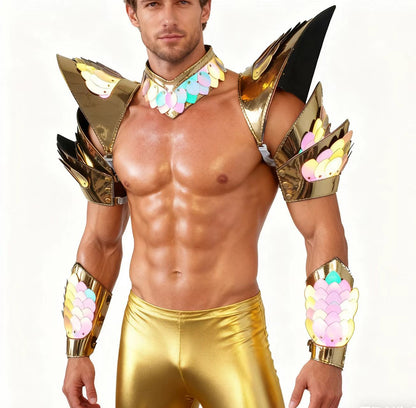 Burning Man Holographic Gold Edge Reflective Dragon Scale Armor,Rave Carnival Festival Costumes Armor Outfits