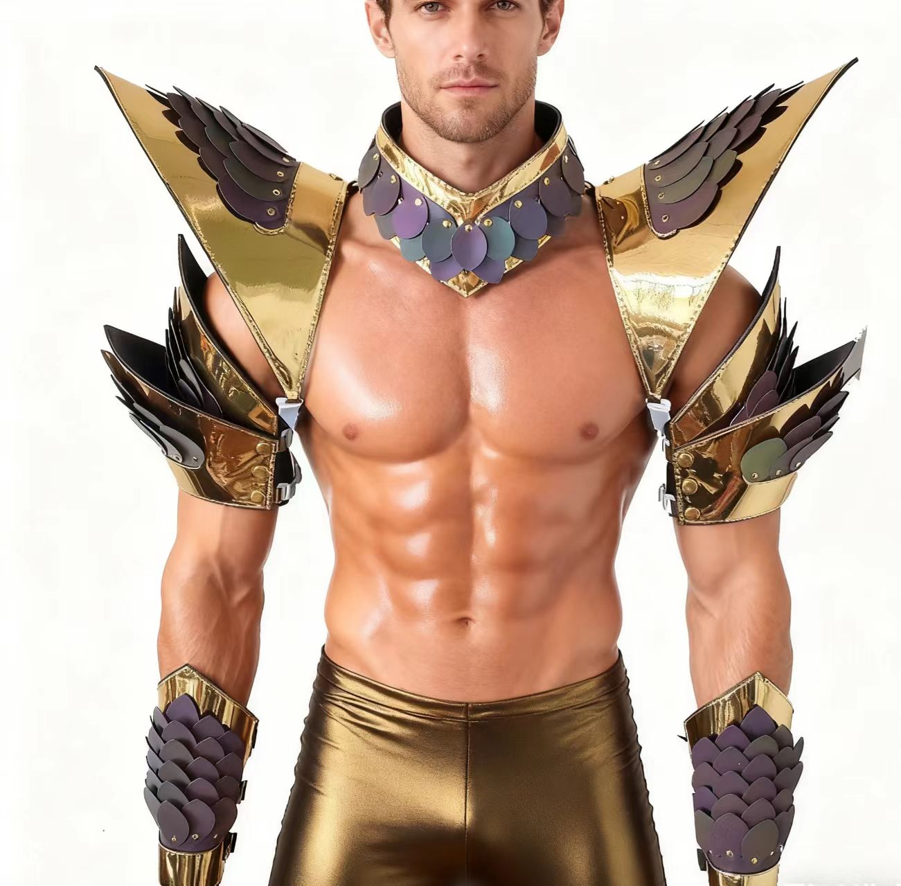 Burning Man Holographic Gold Edge Reflective Dragon Scale Armor,Rave Carnival Festival Costumes Armor Outfits