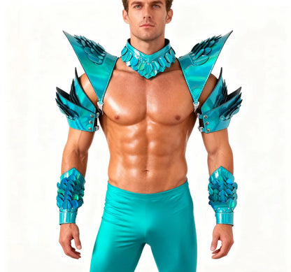Burning Man Holographic Laser Blue Dragon Scale Armor,Rave Carnival Festival Costumes Armor Outfits