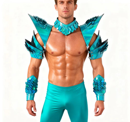 Burning Man Holographic Laser Blue Dragon Scale Armor,Rave Carnival Festival Costumes Armor Outfits
