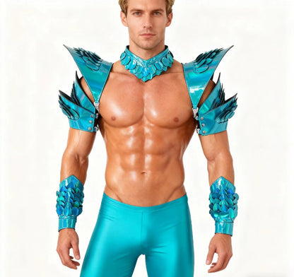 Burning Man Holographic Laser Blue Dragon Scale Armor,Rave Carnival Festival Costumes Armor Outfits