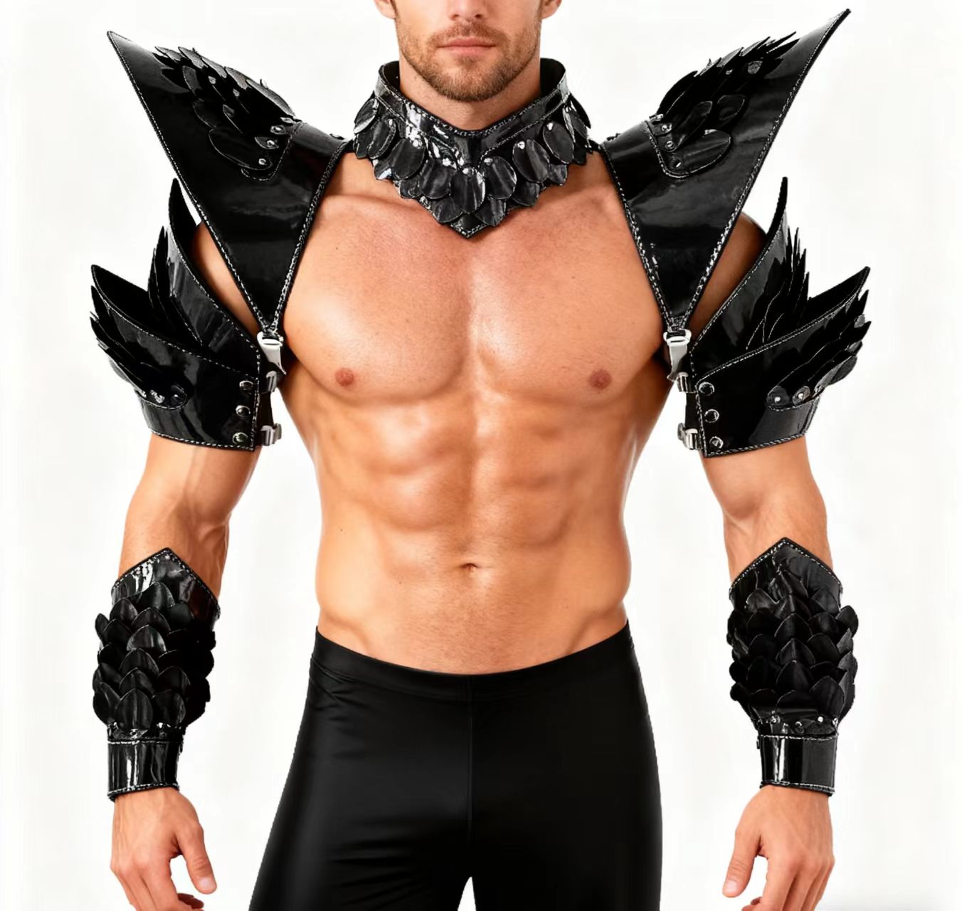 Burning Man Holographic Black Dragon Scale Armor,Rave Carnival Festival Costumes Armor Outfits