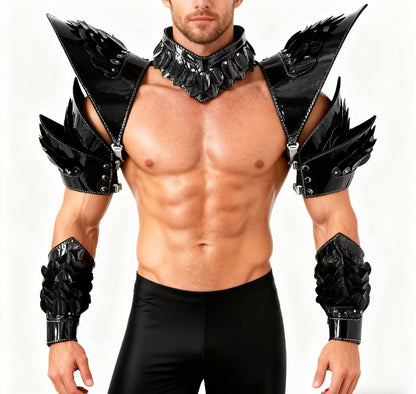 Burning Man Holographic Black Dragon Scale Armor,Rave Carnival Festival Costumes Armor Outfits