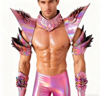 Burning Man Holographic Laser Pink Dragon Scale Armor,Rave Carnival Festival Costumes Armor Outfits