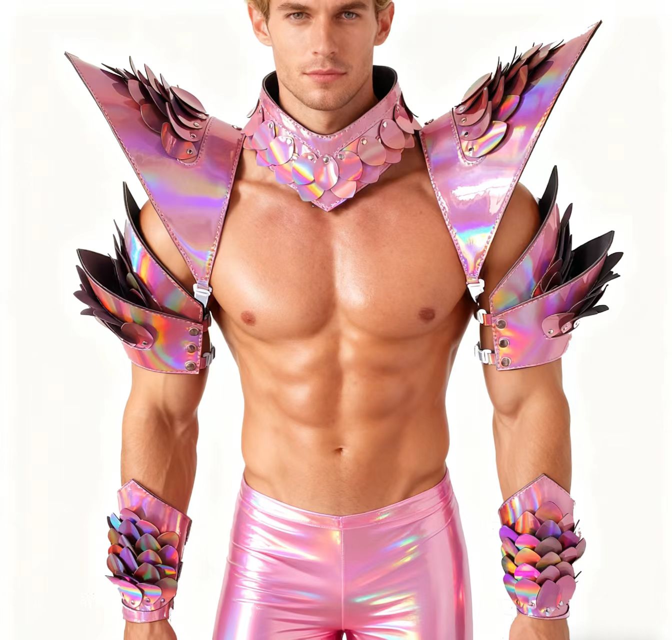 Burning Man Holographic Laser Pink Dragon Scale Armor,Rave Carnival Festival Costumes Armor Outfits