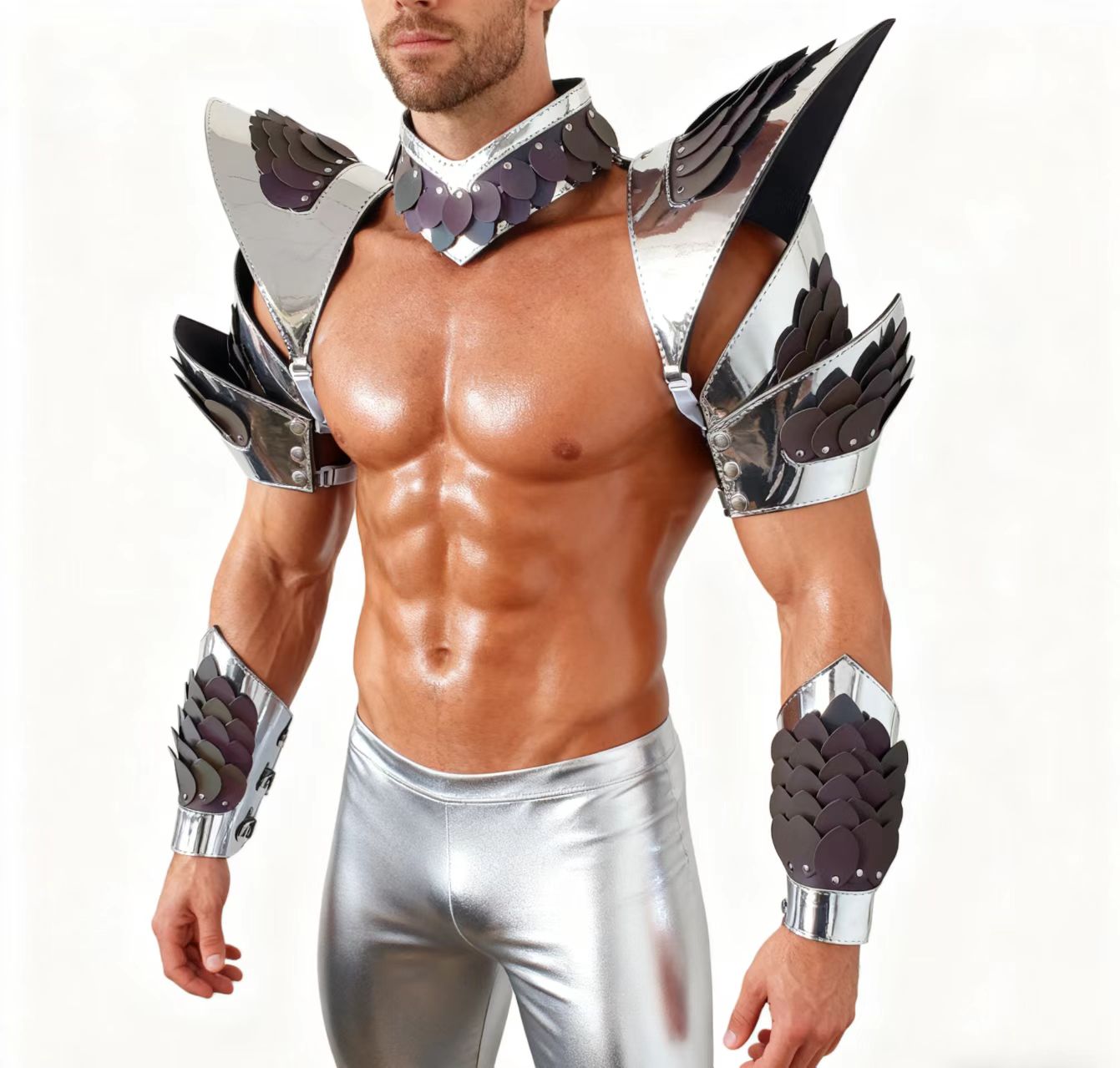 Burning Man Holographic Silver Edge Reflective Dragon Scale Armor,Rave Carnival Festival Costumes Armor Outfits