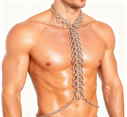 Burning Man Body Stainless Steel Chain Harness,Bold Industrial Rave Festival Fashion Chain Harness,Punk Chest Harness