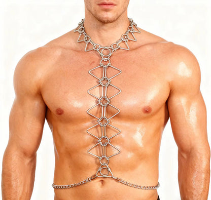 Rave Man Body Stainless Steel Chain Harness,Bold Industrial Rave Festival Fashion Chain Harness,Punk Chest Harness