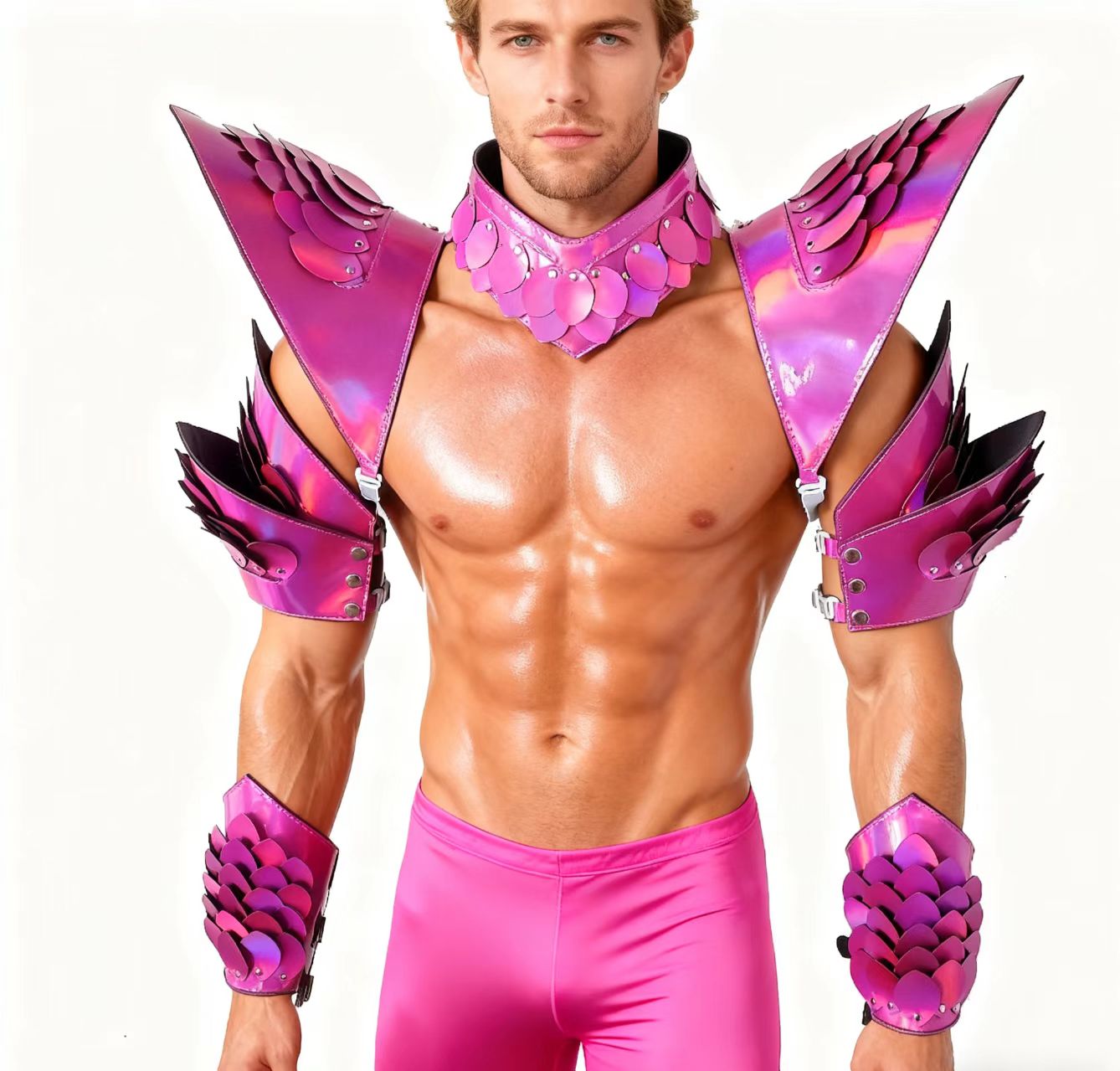 Burning Man Holographic Laser Rosered Dragon Scale Armor,Rave Carnival Festival Costumes Armor Outfits