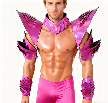 Burning Man Holographic Laser Rosered Dragon Scale Armor,Rave Carnival Festival Costumes Armor Outfits