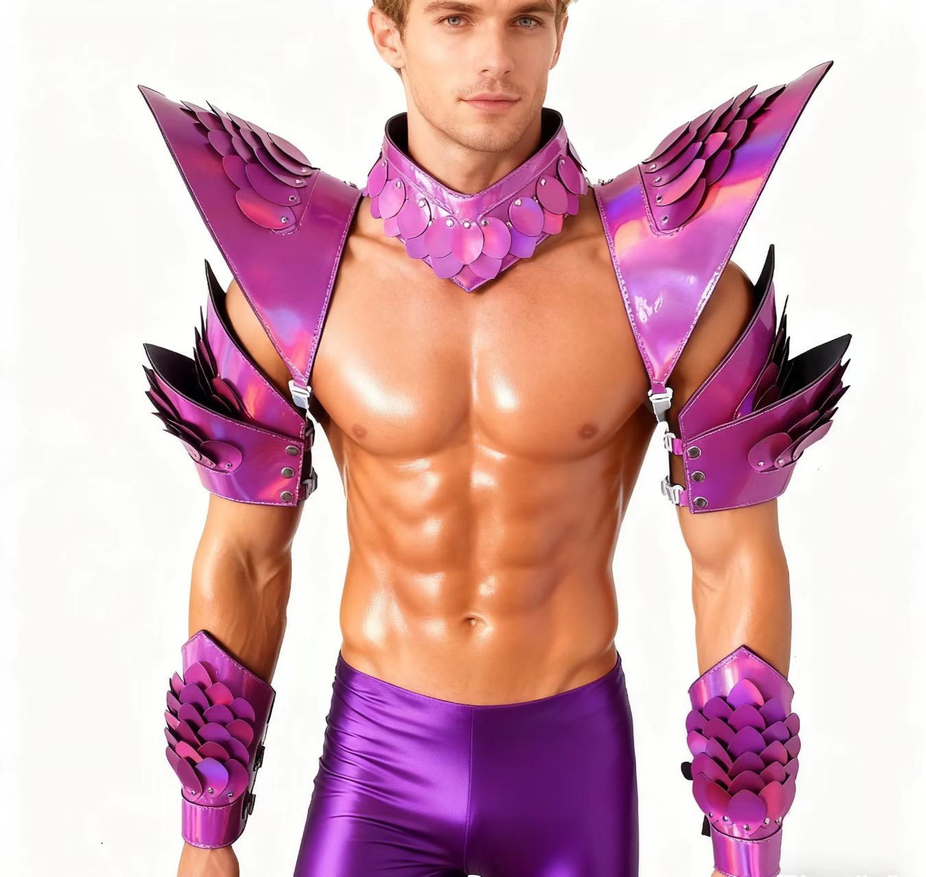 Burning Man Holographic Laser Rosered Dragon Scale Armor,Rave Carnival Festival Costumes Armor Outfits