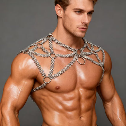 Rave Men Body Chain, Harnais de chaîne d’épaule, Harnais de corps de chaîne pour hommes, Chaîne de corps unisexe, Tenues Rave Festival