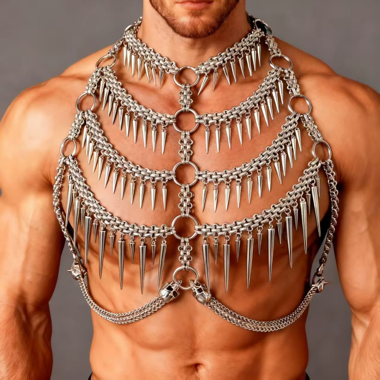 Harnais de vertèbres, harnais de cotte de mailles, acier inoxydable, harnais de chaîne de corps pour hommes, chaîne de corps de crâne Rave Punk, harnais de chaîne de poitrine en métal