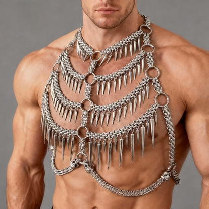 Harnais de vertèbres, harnais de cotte de mailles, acier inoxydable, harnais de chaîne de corps pour hommes, chaîne de corps de crâne Rave Punk, harnais de chaîne de poitrine en métal