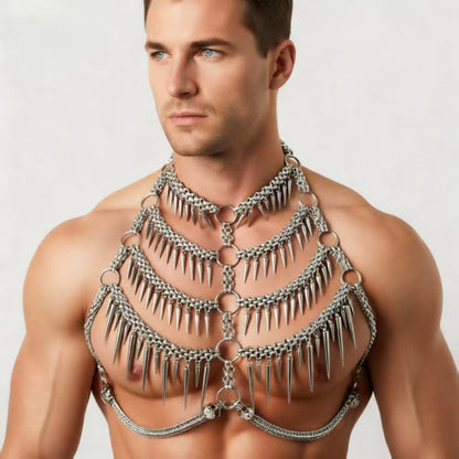 Harnais de vertèbres, harnais de cotte de mailles, acier inoxydable, harnais de chaîne de corps pour hommes, chaîne de corps de crâne Rave Punk, harnais de chaîne de poitrine en métal