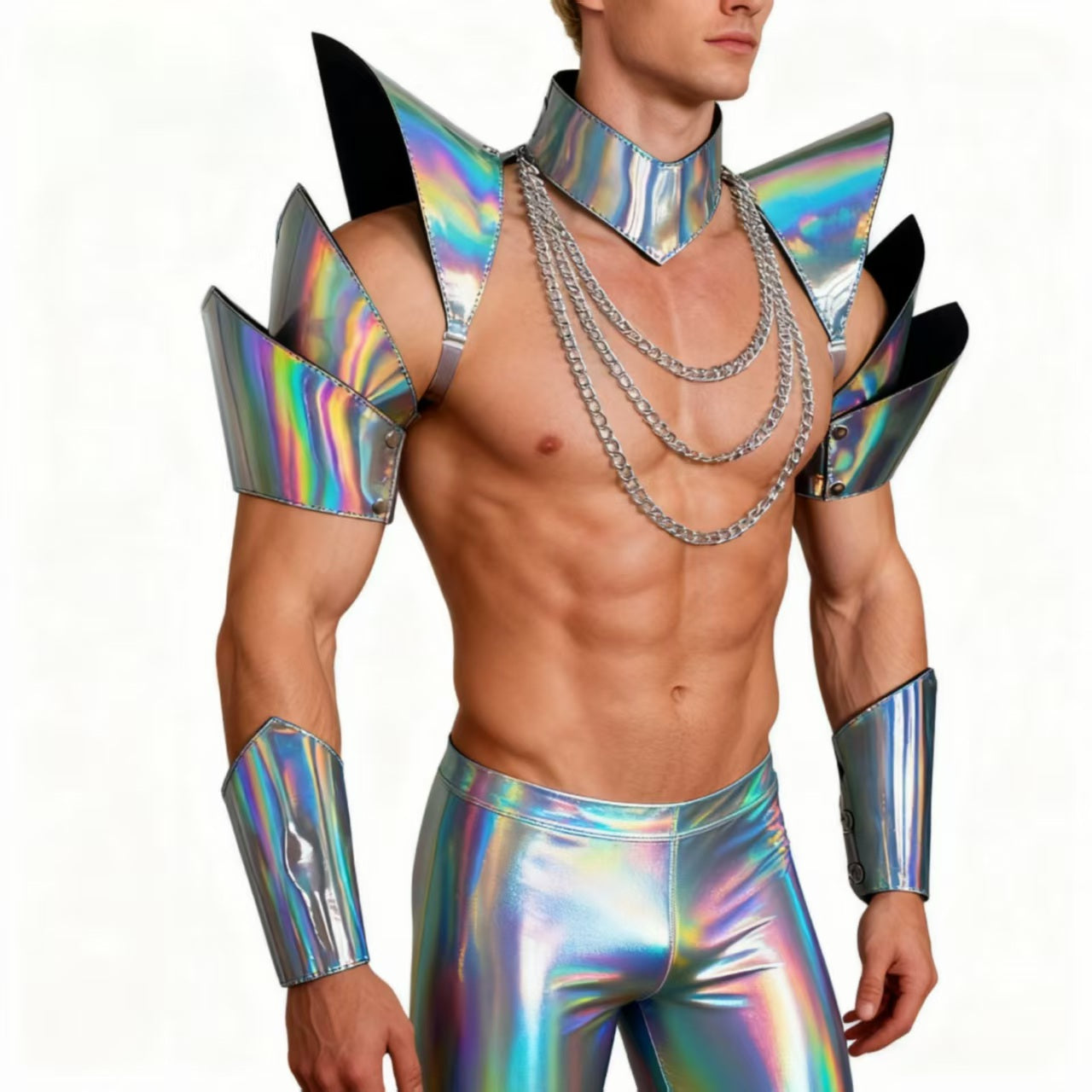 Burning Man Holographic PU Armor, Rave Carnival Festival Costumes Armor Outfits