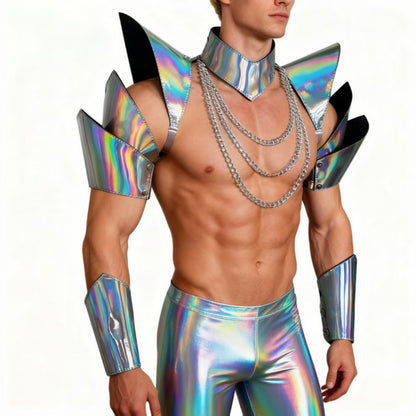Burning Man Holographic PU Armor, Rave Carnival Festival Costumes Armor Outfits