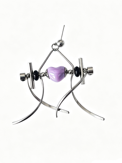 Punk Handmade Stainless Steel Earring, Purple Heart UV Bead Gothic Dangle Drop Earring Jewelry for Man