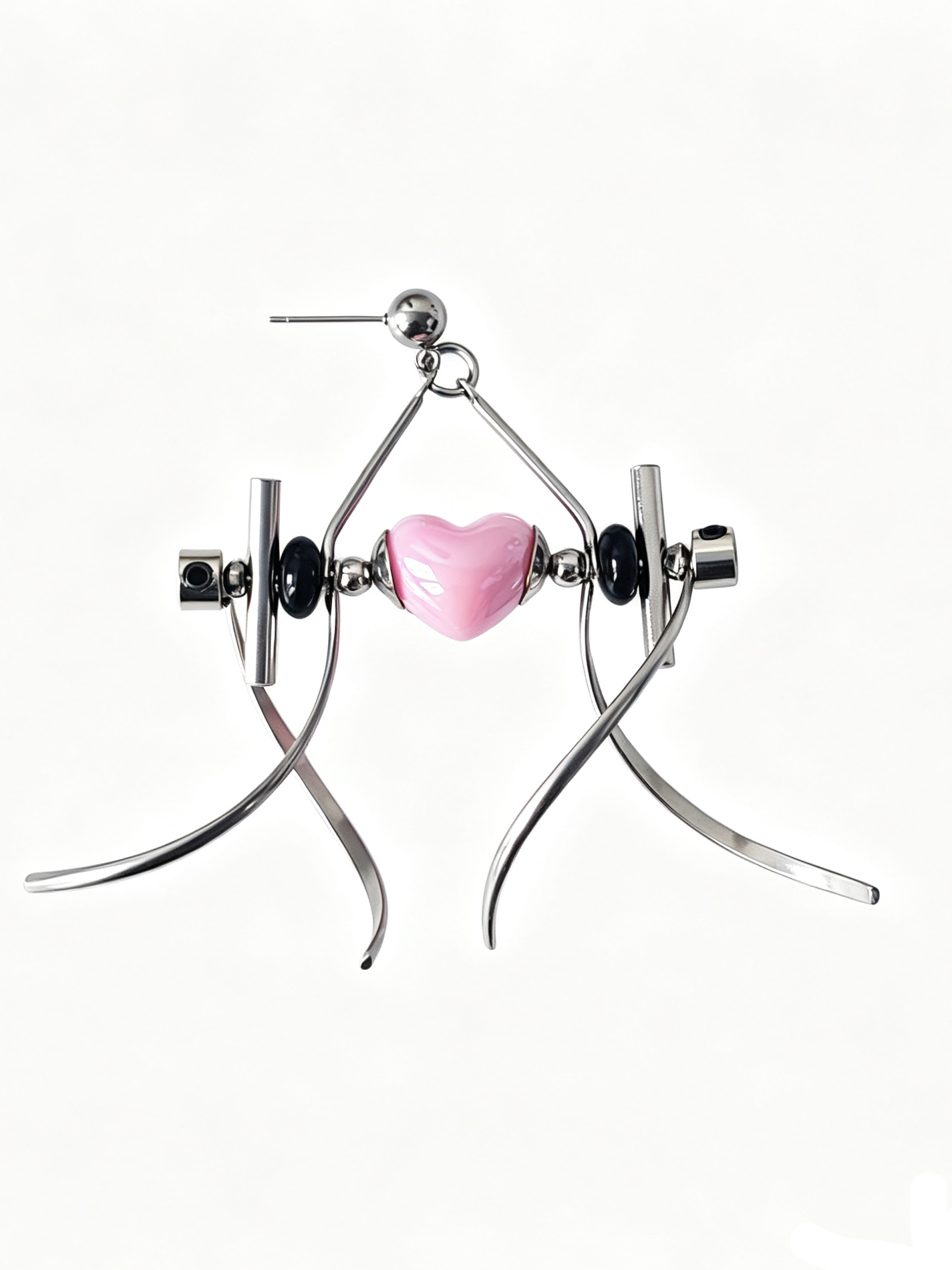 Punk Handmade Stainless Steel Earring, Light Pink Heart UV Bead Gothic Dangle Drop Earring Jewelry for Man