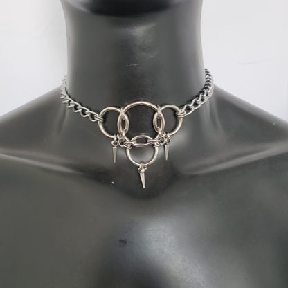 Chain Necklace, Mens & Womens Silver Stainless Steel Spike Pendant Necklace, O Ring Necklace