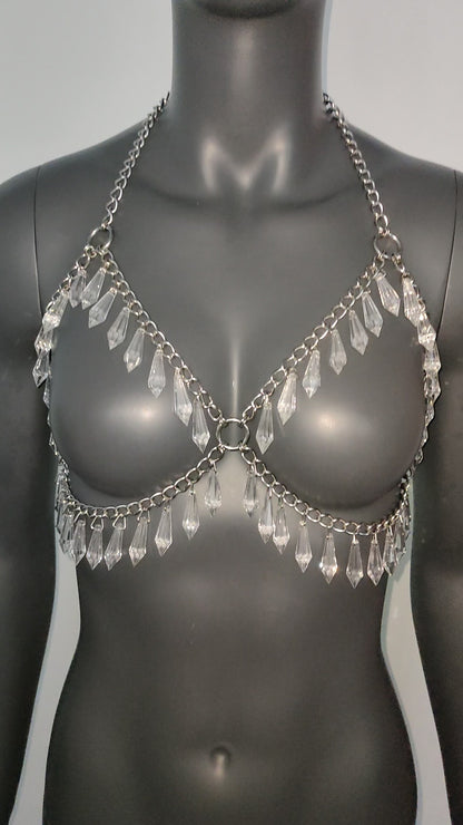 Festival Bra Crystal Silver Chain Bra Bodychain Chain Harness EDC Steampunk Burning Man Goth EDM Rave wear Bikini wear Festival wear