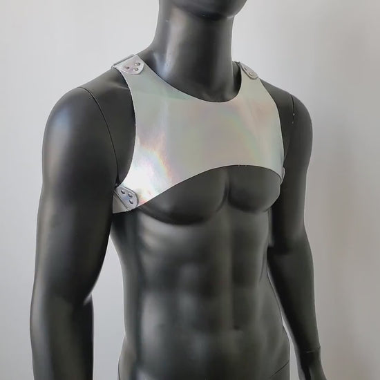 Holographic Man Fetish Harness,Mens Leather Harness,Leather Chest Harness,BDSM Harness,Gay Harness,Burning Man Outfits,Rave Festival Outfit