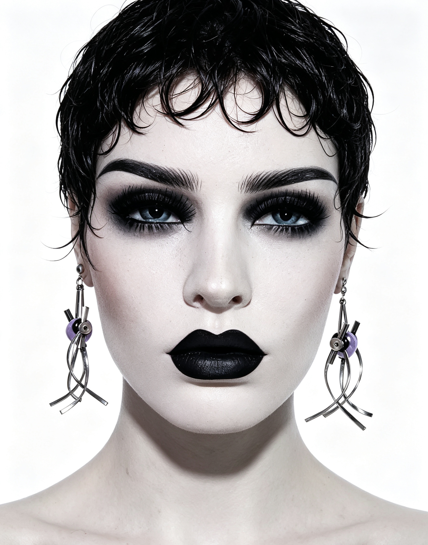 Punk Handmade Stainless Steel Earring, Purple Heart UV Bead Gothic Dangle Drop Earring Jewelry