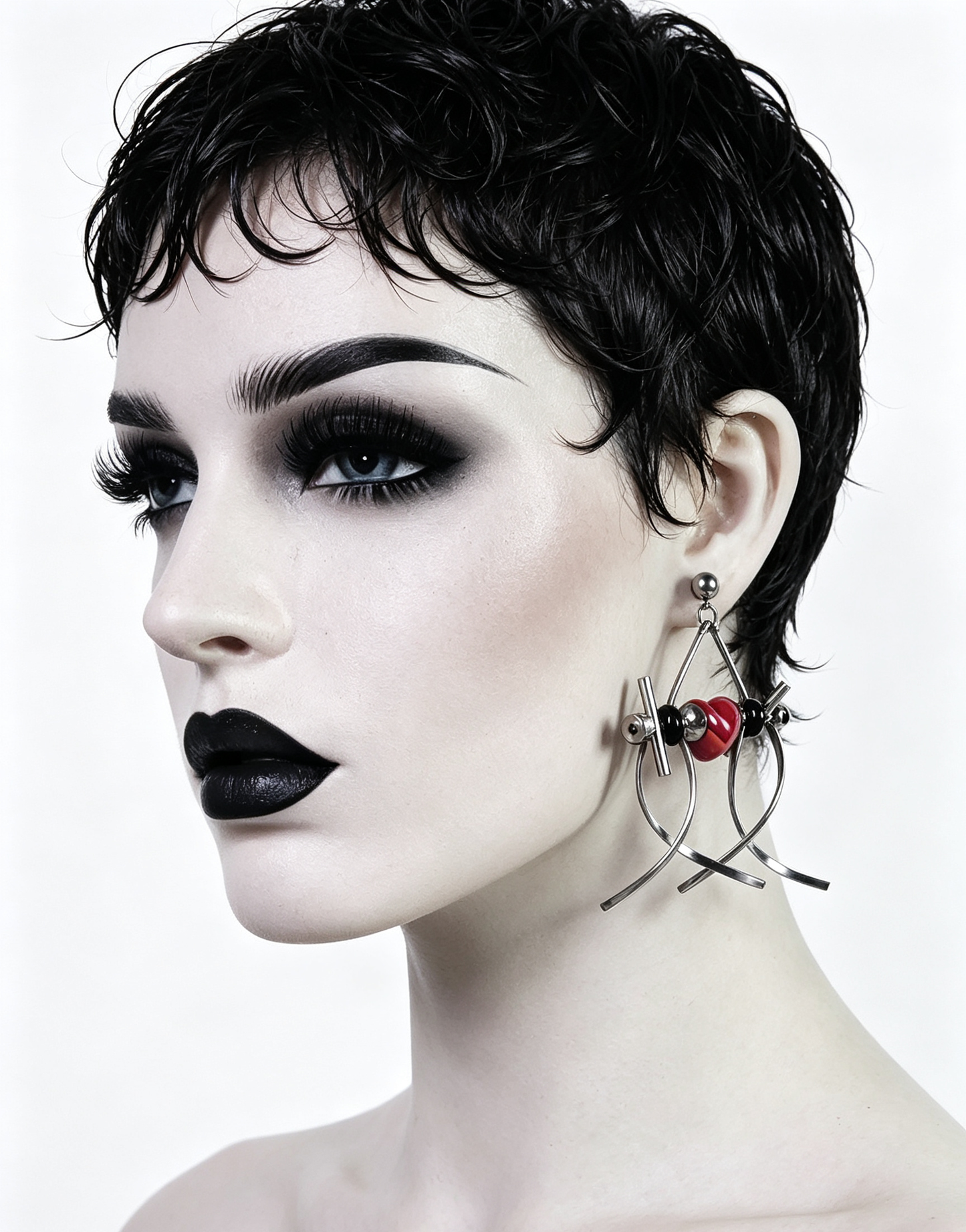 Punk Handmade Stainless Steel Earring, Bright Red Heart UV Bead Gothic Dangle Drop Earring Jewelry