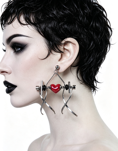 Punk Handmade Stainless Steel Earring, Bright Red Heart UV Bead Gothic Dangle Drop Earring Jewelry