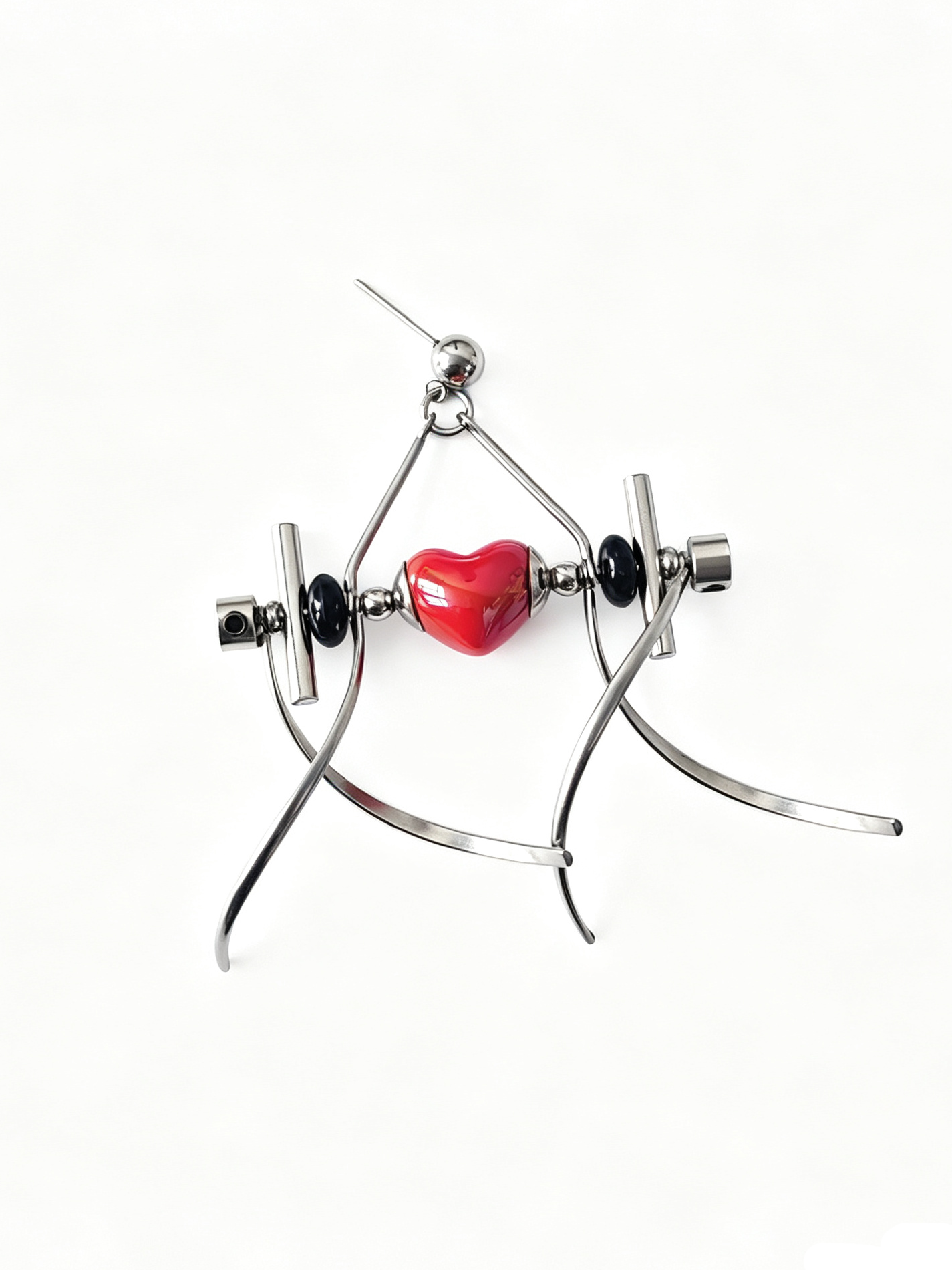 Punk Handmade Stainless Steel Earring, Bright Red Heart UV Bead Gothic Dangle Drop Earring Jewelry for man