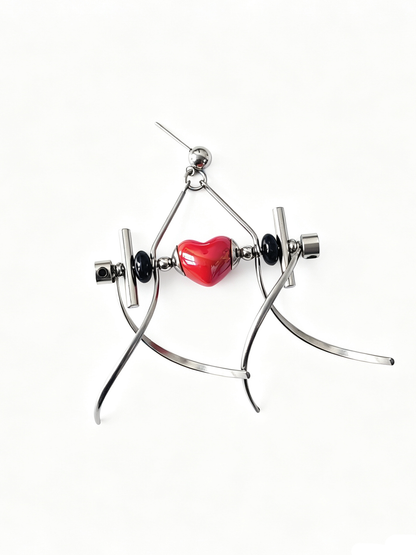 Punk Handmade Stainless Steel Earring, Bright Red Heart UV Bead Gothic Dangle Drop Earring Jewelry for man