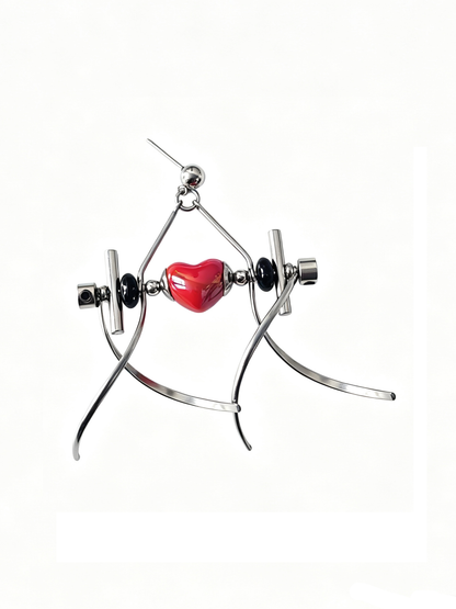 Punk Handmade Stainless Steel Earring, Bright Red Heart UV Bead Gothic Dangle Drop Earring Jewelry for man