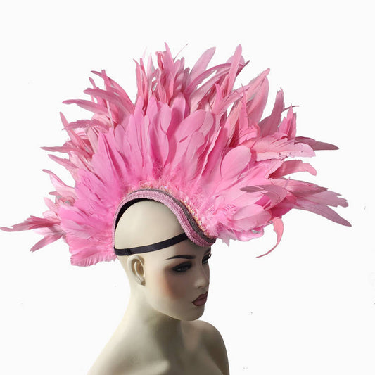 Pink - Rave Feather Mohawk, Burning Man Feather Mohawk, Statement Feather Mohawk, Statement Headwear, Performance Headwear, Statement Headpiece