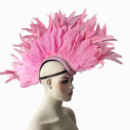 Pink - Rave Feather Mohawk, Burning Man Feather Mohawk, Statement Feather Mohawk, Statement Headwear, Performance Headwear, Statement Headpiece