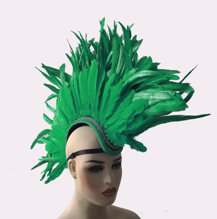 Vert - Rave Feather Mohawk, Burning Man Feather Mohawk, Statement Feather Mohawk, Statement Headwear, Performance Headwear, Statement Headpiece