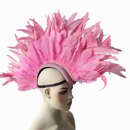 Pink - Rave Feather Mohawk, Burning Man Feather Mohawk, Statement Feather Mohawk, Statement Headwear, Performance Headwear, Statement Headpiece