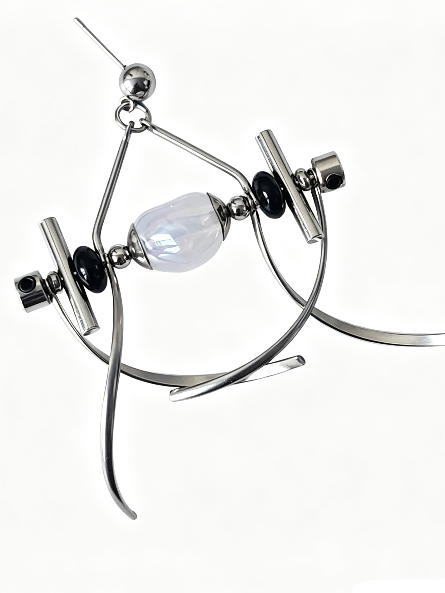 Punk Handmade Stainless Steel Earring, Jelly White Heart UV Bead Gothic Dangle Drop Earring Jewelry for man