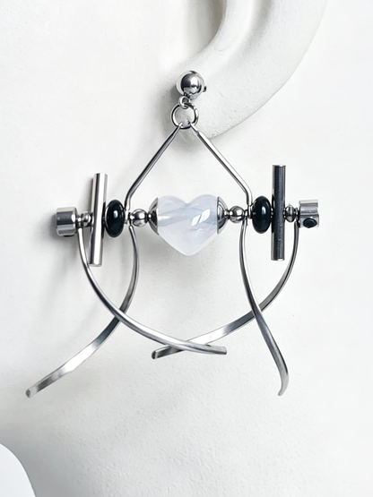 Punk Handmade Stainless Steel Earring, Jelly White Heart UV Bead Gothic Dangle Drop Earring Jewelry for man