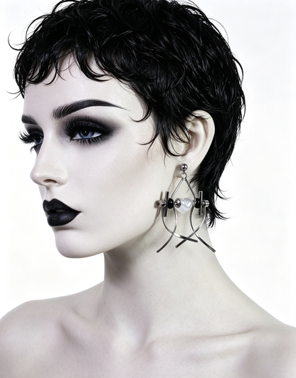 Punk Handmade Stainless Steel Earring, Jelly White Heart UV Bead Gothic Dangle Drop Earring Jewelry