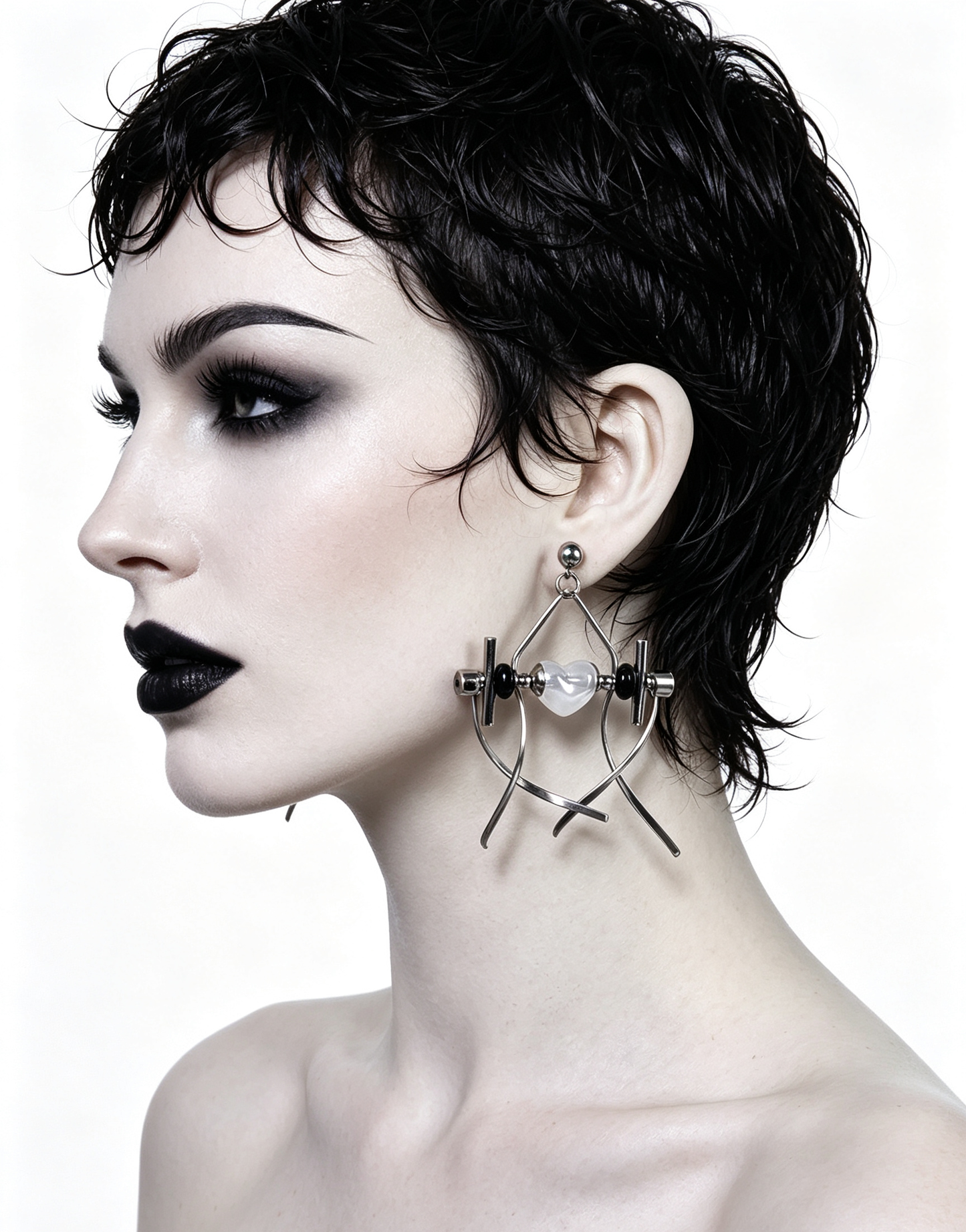 Punk Handmade Stainless Steel Earring, Jelly White Heart UV Bead Gothic Dangle Drop Earring Jewelry