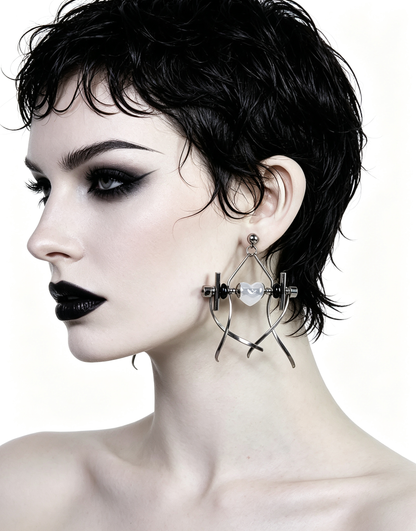 Punk Handmade Stainless Steel Earring, Jelly White Heart UV Bead Gothic Dangle Drop Earring Jewelry