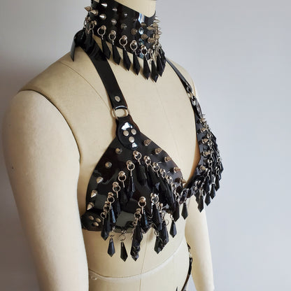 Fetish Wear,Spike PVC Cage Bra,Rivet Gothic Harness,Vinyl Choker,Vinyl Harness Bra,PVC Panties,Rave festival,Sexy Lingerie,Plastic Fashion