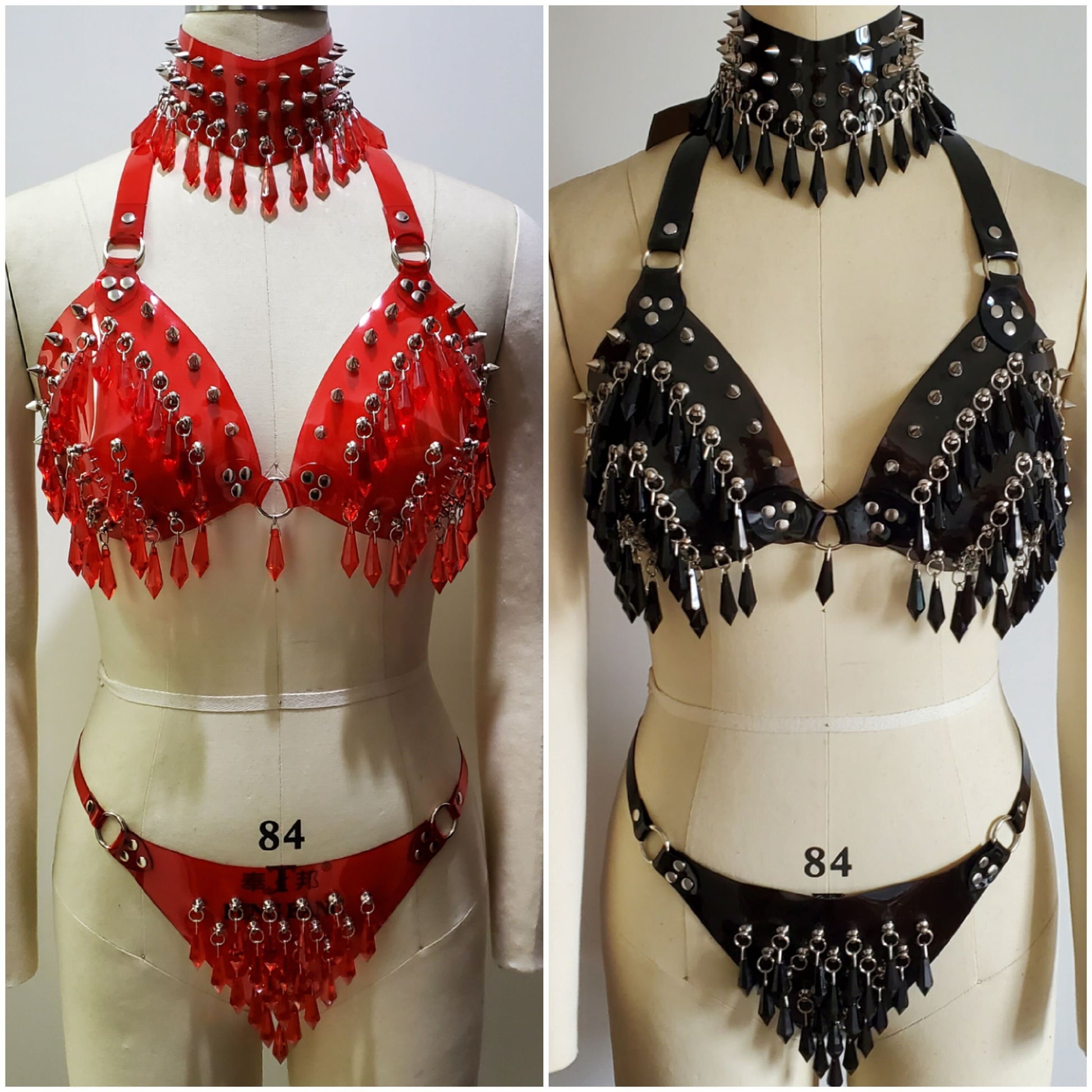 Fetish Wear,Spike PVC Cage Bra,Rivet Gothic Harness,Vinyl Choker,Vinyl Harness Bra,PVC Panties,Rave festival,Sexy Lingerie,Plastic Fashion