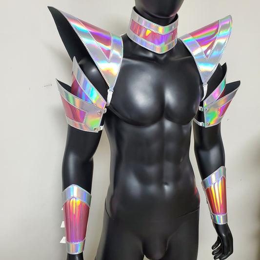 Burning Man Holographic Rave Armor,Rave Shoulder Harness,Choker Cape,Shoulder Pads,Rave Outfit Carnival EDC Outfit Halloween Costume