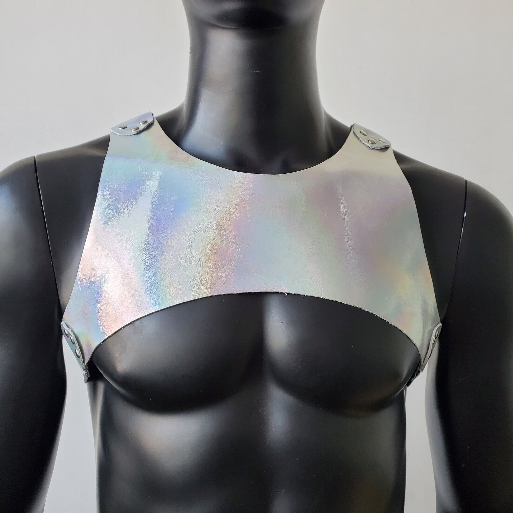 Holographic Man Fetish Harness,Mens Leather Harness,Leather Chest Harness,BDSM Harness,Gay Harness,Burning Man Outfits,Rave Festival Outfit