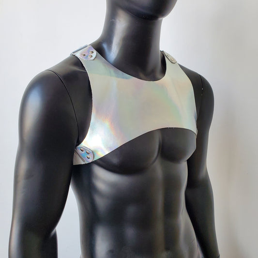 Holographic Man Fetish Harness,Mens Leather Harness,Leather Chest Harness,BDSM Harness,Gay Harness,Burning Man Outfits,Rave Festival Outfit