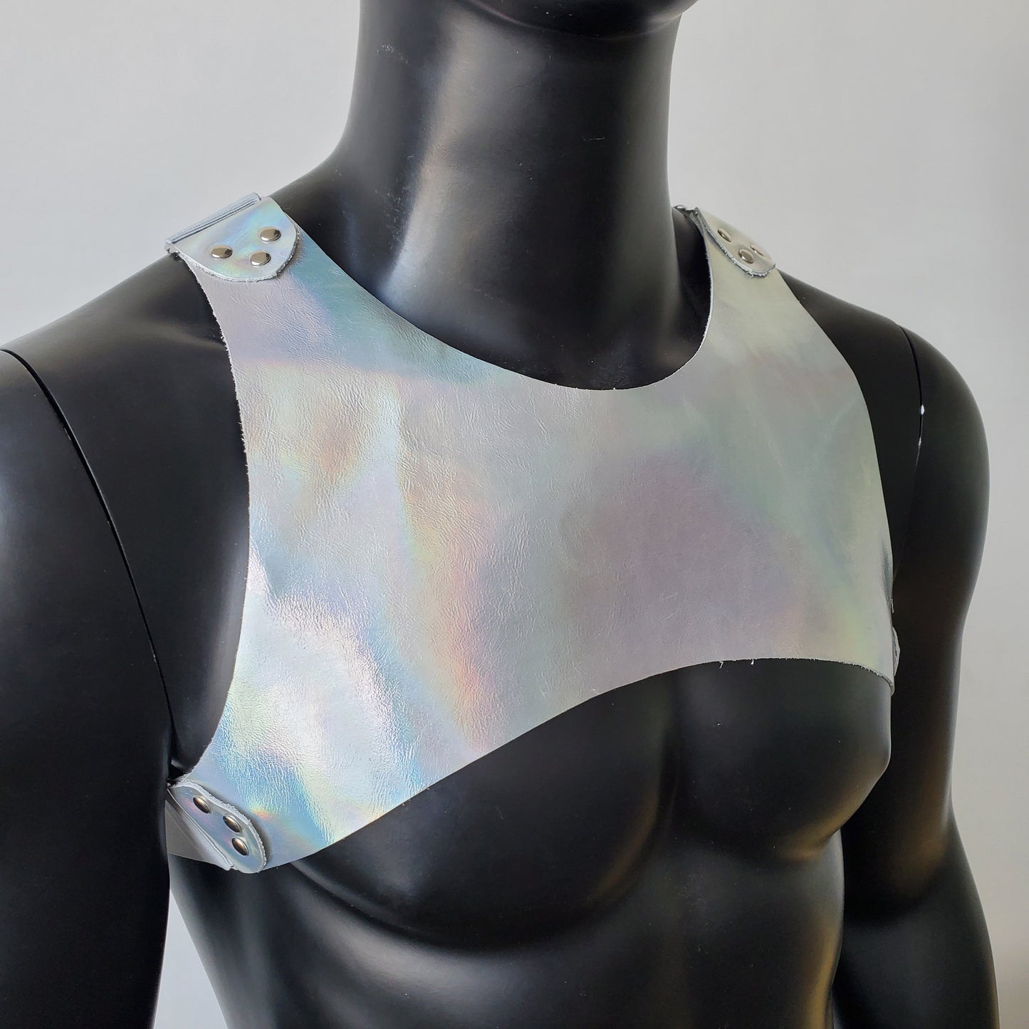 Holographic Man Fetish Harness,Mens Leather Harness,Leather Chest Harness,BDSM Harness,Gay Harness,Burning Man Outfits,Rave Festival Outfit