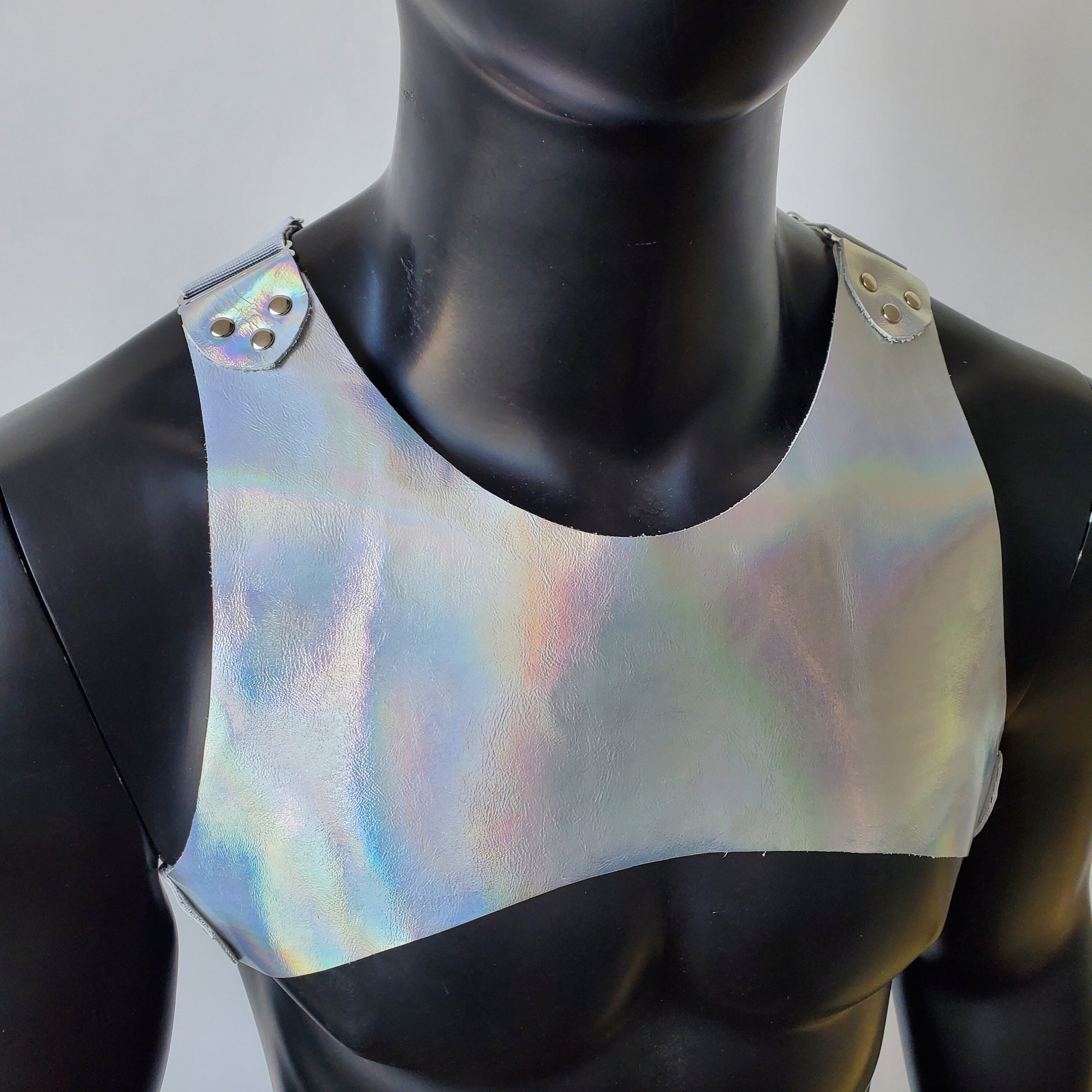 Holographic Man Fetish Harness,Mens Leather Harness,Leather Chest Harness,BDSM Harness,Gay Harness,Burning Man Outfits,Rave Festival Outfit