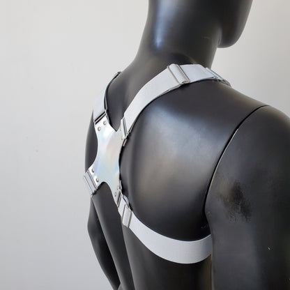 Holographic Man Fetish Harness,Mens Leather Harness,Leather Chest Harness,BDSM Harness,Gay Harness,Burning Man Outfits,Rave Festival Outfit