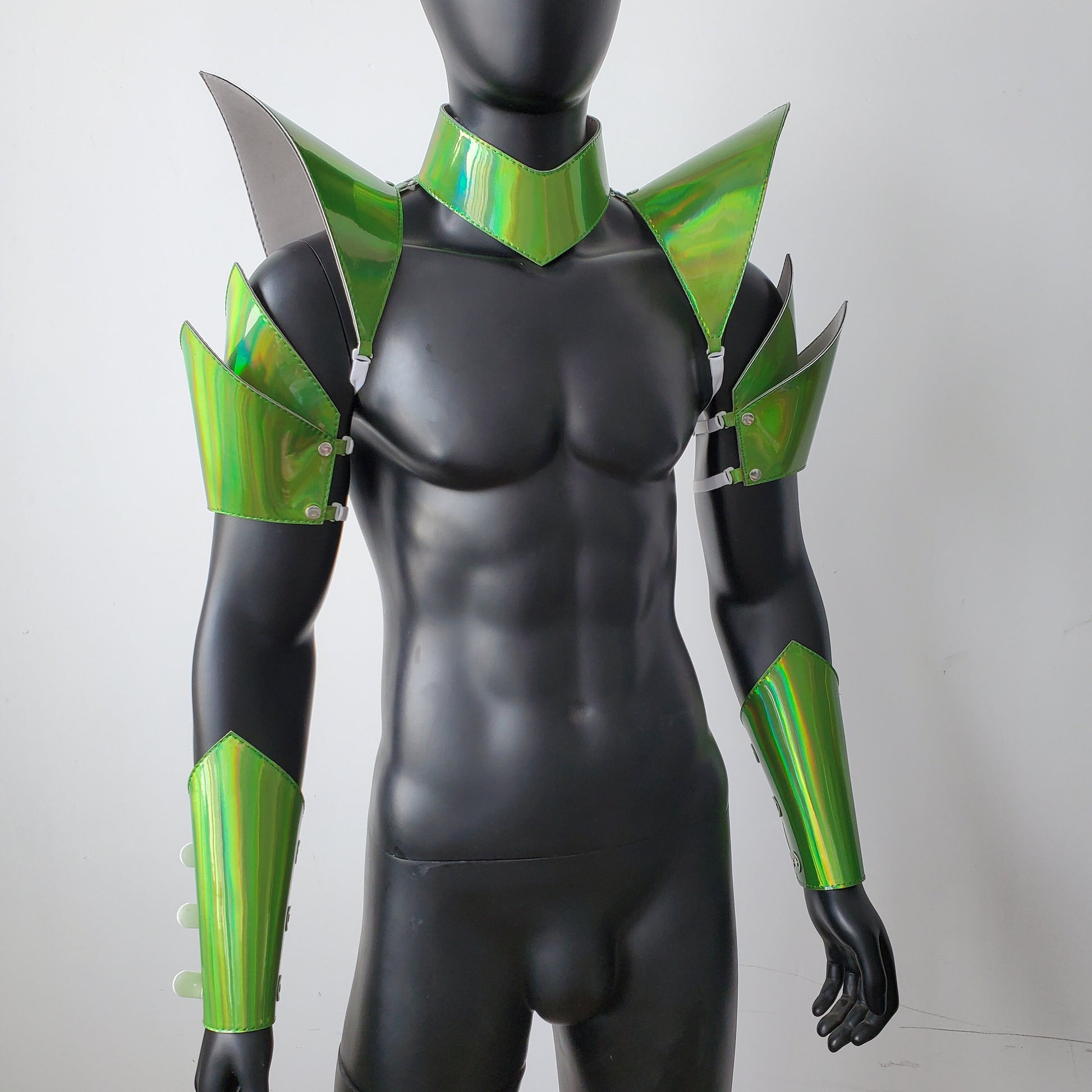 Burning Man Holographic Green Armor,Rave Green Shoulder Piece,Festival Green Choker Cape,Green Shoulder Pads Carnival Festival Costumes